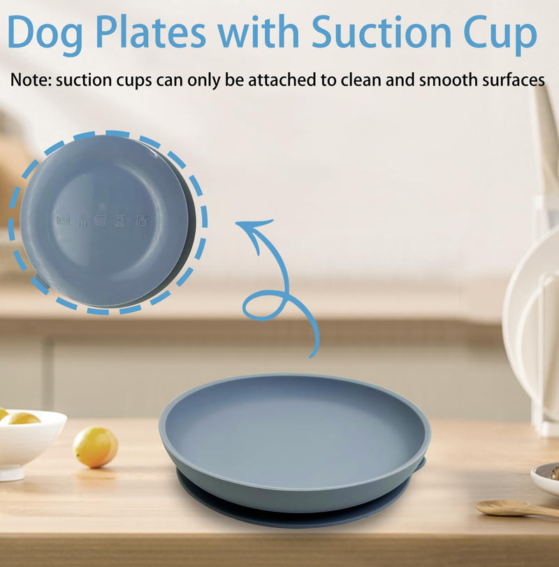 Silicone Dog Bowl Set of 2 No Spill Puppy Food and Water Dish Less Mess Cat Plates with Suction Cup Non-Tippable Feeding Bowls for Small & Medium-Sized Pets (Round Blue) - PawsPlanet Australia