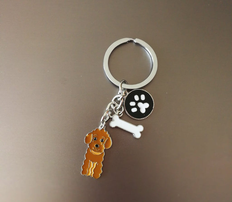 Dog Keychain Ring, Cool Cute Pet Dog Keyring Bag Charm Mini Metal Key Ring Keyfob Brown Poodle - PawsPlanet Australia