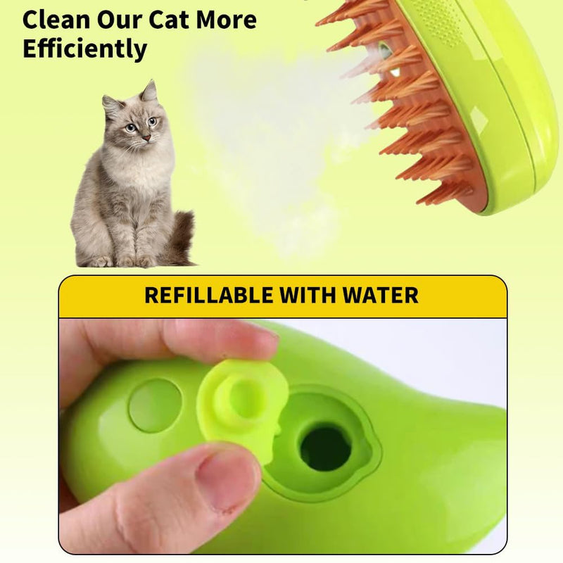 Steamy Mango 3-in-1 Steam Grooming Brush, Eliminates Flying & Tangled Hair, Water Spray for Cats & Dogs, Shedding & Massage Tool Yellow - PawsPlanet Australia