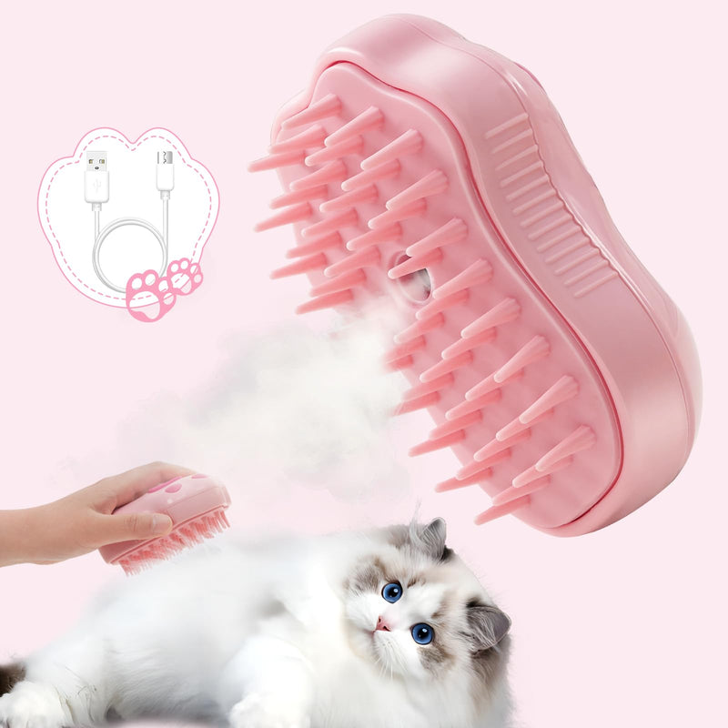 FRAMICS 3-in-1 Rechargeable Silicone Pet Brush - Steamy Self-Cleaning Massage Comb for Cat and Dog Hair Removal (Pink) 1 Pcs Cat Claw-Pink