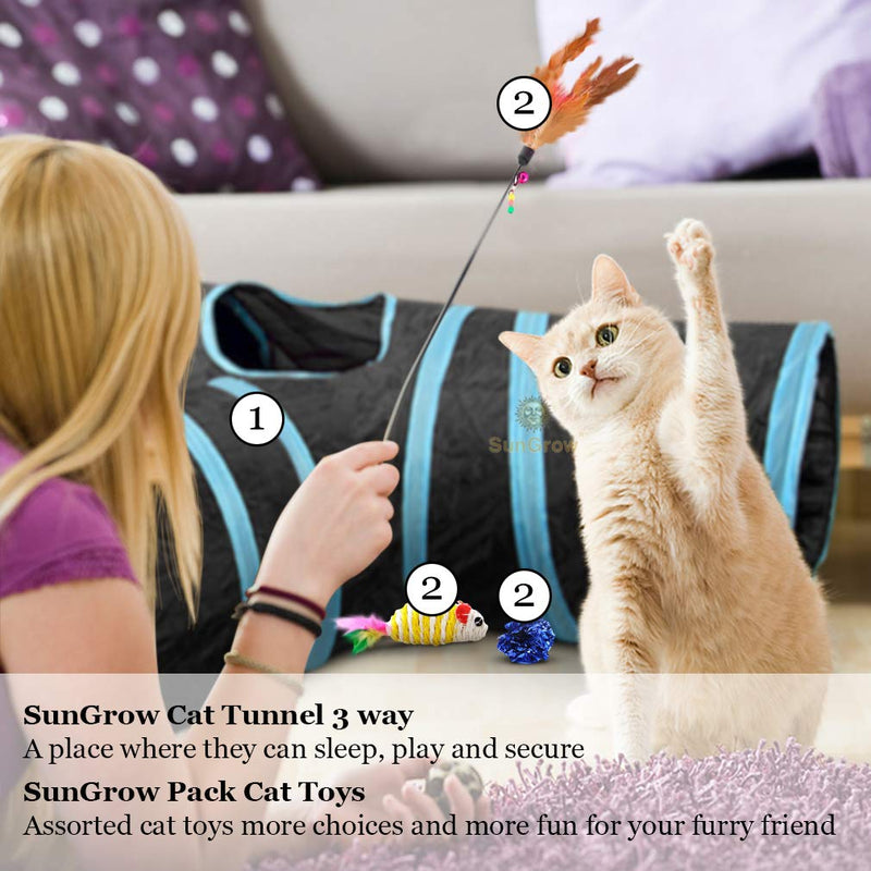 SunGrow 3-Way Ferret & Rabbit Tunnel, Bunny Hideout Activity Tube with Peep Hole and Crinkle Ball, Accessories for Hiding, Resting for Dwarf Rabbits Bunny Kitty Guinea Pig, Turquoise and Black - PawsPlanet Australia
