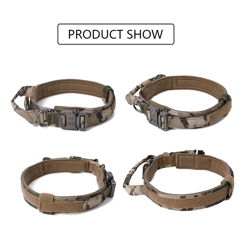 Xqpetlihai Tactical Dog Collar and Leash Set Adjustable Military Nylon Dog Collar with Control Handle and Heavy Duty Metal Buckle for Large Dogs（Camo L Large (Pack of 1) Camo SET(collar+leash) - PawsPlanet Australia