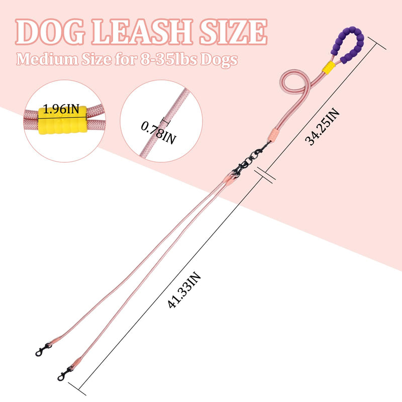 Double Dog Leash No Tangle, Adjustable Split Leads Four Pet Walking Leash with Comfortable Padded Handle for Four Dogs, Hands - Free Dual Leashes for Small/Medium Pets (Pink, Four Leashes) Pink