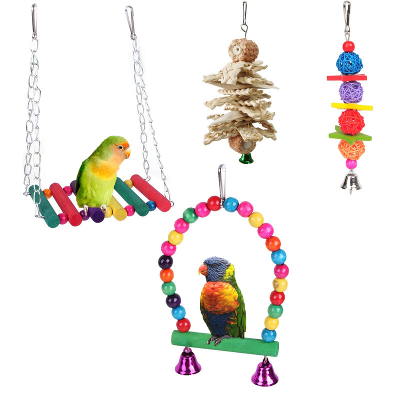 Bird Toys, Hanging Standing Hammock Swing Climbing Ladder Perch Bird Cage Toys for Cockatiel Budgerigar Conure Mynah Love Birds Finches