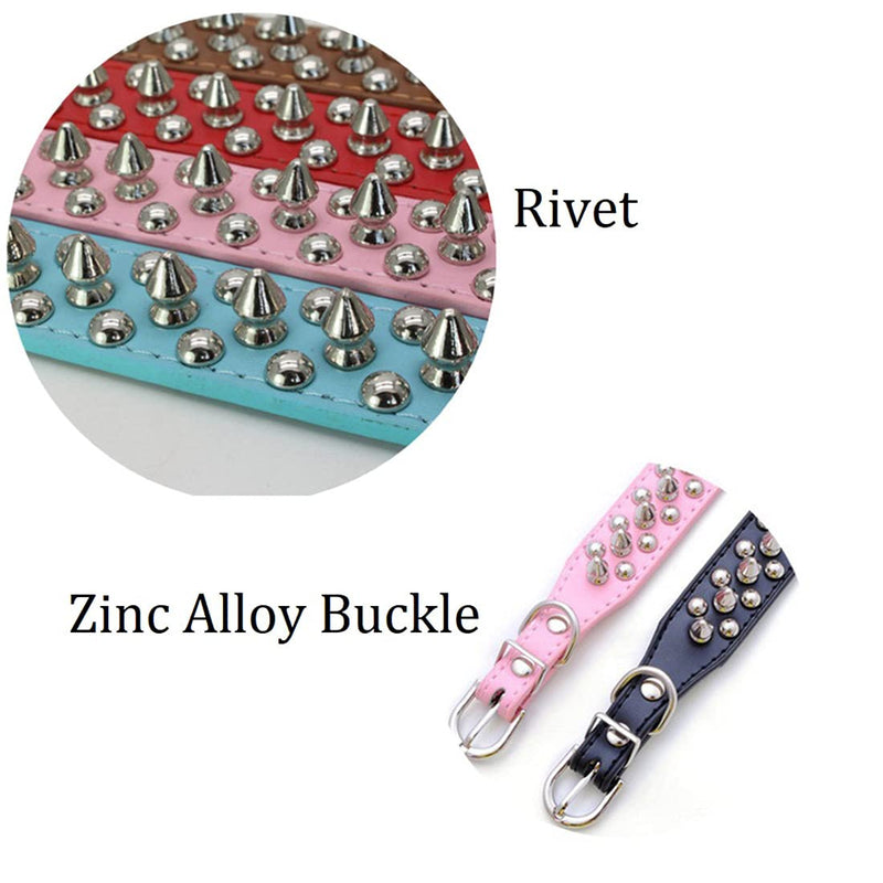 Spiked Leather Dog Collar Lead Set, Bullet Nail Rivet Dog Collar, Leather Dog Collar with Studs for Medium, Pitbull, English Bulldog (XXL, Pink)