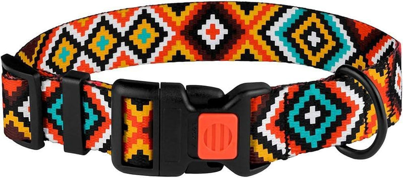 Nylon Dog Collar Aztec Geometric Pattern Aztec Sunset 14-18 inch Aztec Sunset 2 Neck Fit 14"-18" - PawsPlanet Australia
