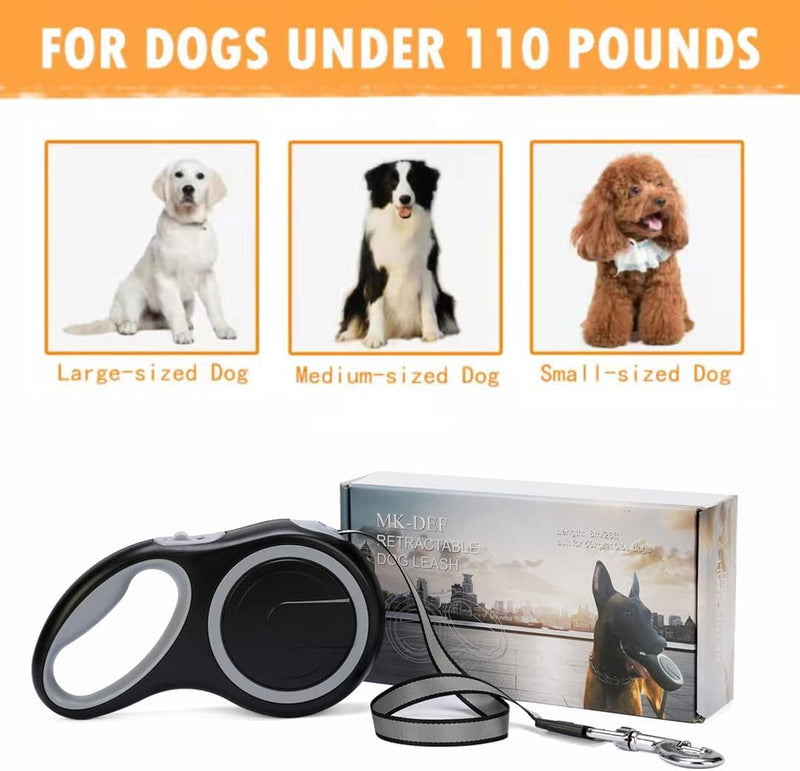 26FT Chew Proof Retractable Dog Leash with 2 Heavy Duty Anti-Chewing Wire Ropes, 360° Tangle-Free Dog Lead with Anti-Slip Handle for Medium/Large Dogs up to 110 lbs Gray - PawsPlanet Australia
