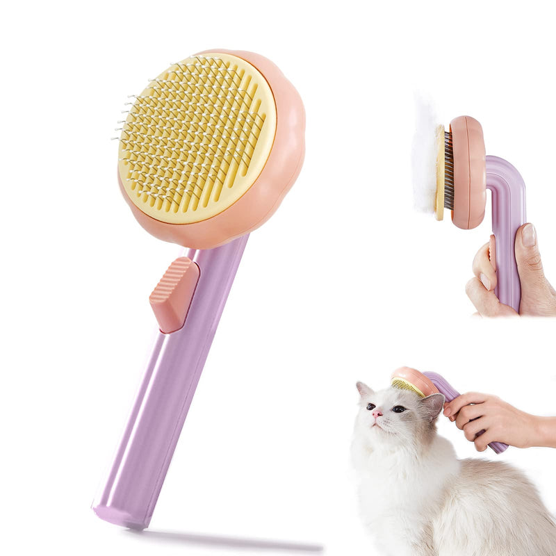 Cat Grooming Brush Dog Brush for Shedding Pet Pin Brushes for Long and Short Hair Self Cleaning Slicker Brush Gently Removes Loose Undercoat for Cats and Dogs, Orange and Pink