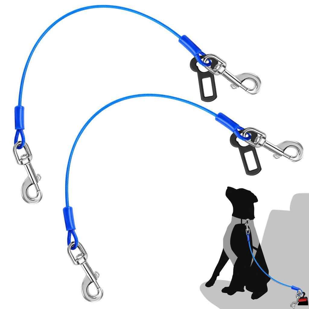 Petbobi Dog Seat Belt for Car - 2 Pack Chew Proof Durable Dog Seatbelt Tether for Small Medium Large Dogs - Metal Vehicle Harness Restraint with Double Clips and Latch - Dog Car Leash for Safe Travel 24 inch / 2 pack Blue