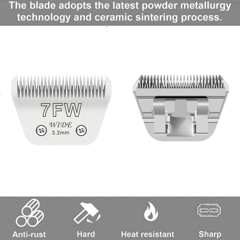 Audoc Wide Blades for Dog Grooming Blades Compatible with Andis,Oster A5,Wahl km10 Dog Clippers Stainless Steel Blades Blades for Animal Dog,Cat,Horse, (#7FW(3.2mm)/2PCS) #7FW(3.2mm)/2PCS