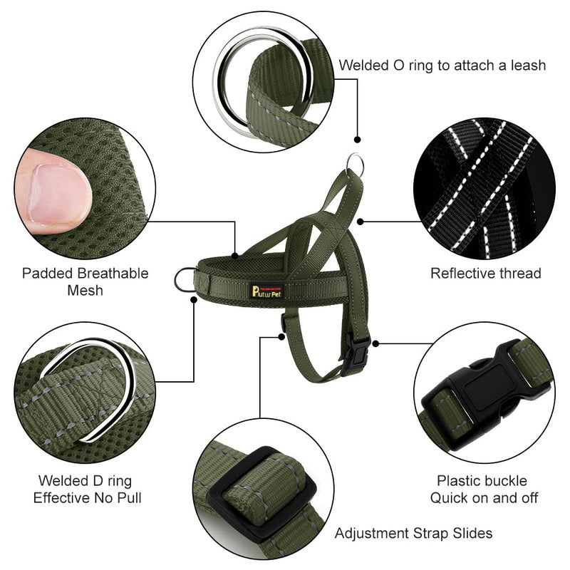 Plutus Pet No Pull Dog Harness with Breathable Mesh Padded, Adjustable Reflective Escape Proof Dog Harness, Quick Fit Dog Vest Harness for Small Medium Large Dogs(M, Ranger Green) M: chest 19.7"-25.2" - PawsPlanet Australia
