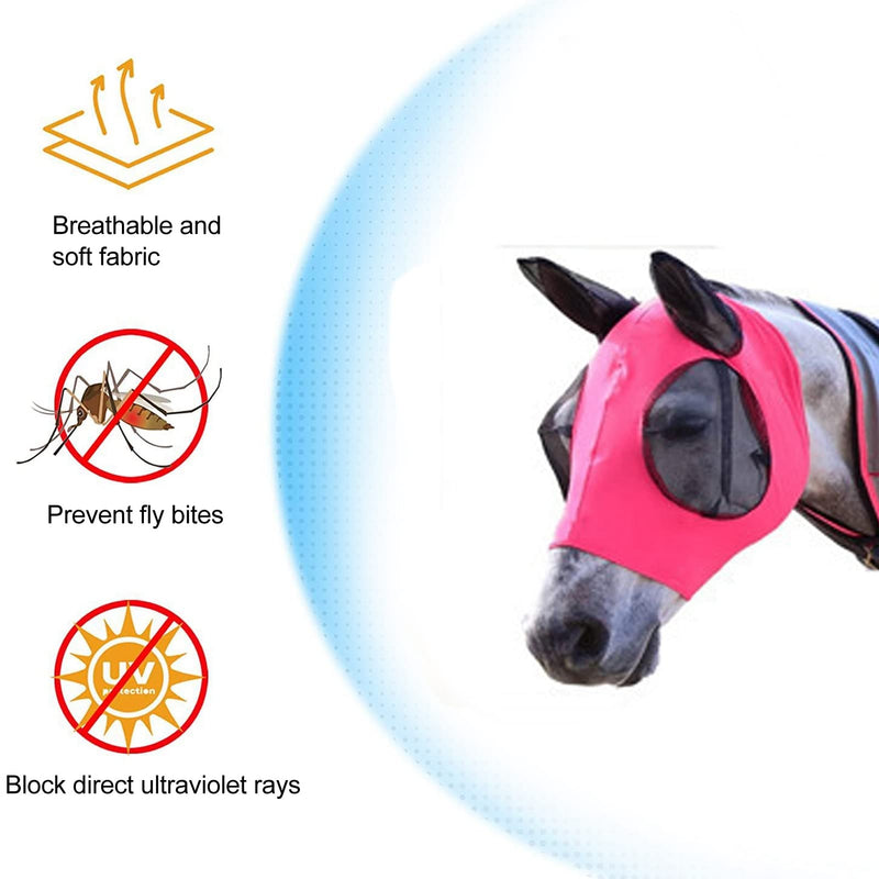 Fdit Horse Fly Mask with Long Nose and Ears, All Around Protection, Size Arab, Cob, Small Quarter Horse, Breathable (Rose Red) - PawsPlanet Australia