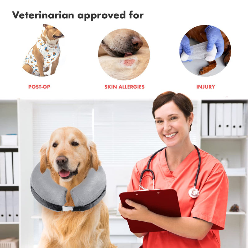 E-KOMG Dog Cone After Surgery, Protective Inflatable Collar, Blow Up Dog Collar, Pet Recovery Collar for Dogs and Cats Soft (Large(12"-18"), Grey) Large(12"-18") - PawsPlanet Australia
