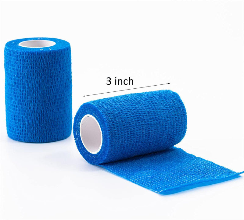 16 Rolls Self Adhesive Bandage Wrap 3 inch, Self Sticking Bandage Wrap, Wound Wrap Self Adherent for Wrist Ankle Sprains, Swelling, Vet Wrap for Horses Pet Animals (Blue) Blue