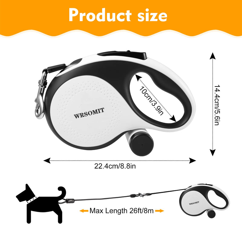 Retractable Dog Leash with Chew Proof Cable, 26Ft Heavy Duty Dog Leash for Small Medium Large Dogs up to 110lbs, 360° No Tangle, One-Handed Brake White Large - 26 ft - PawsPlanet Australia