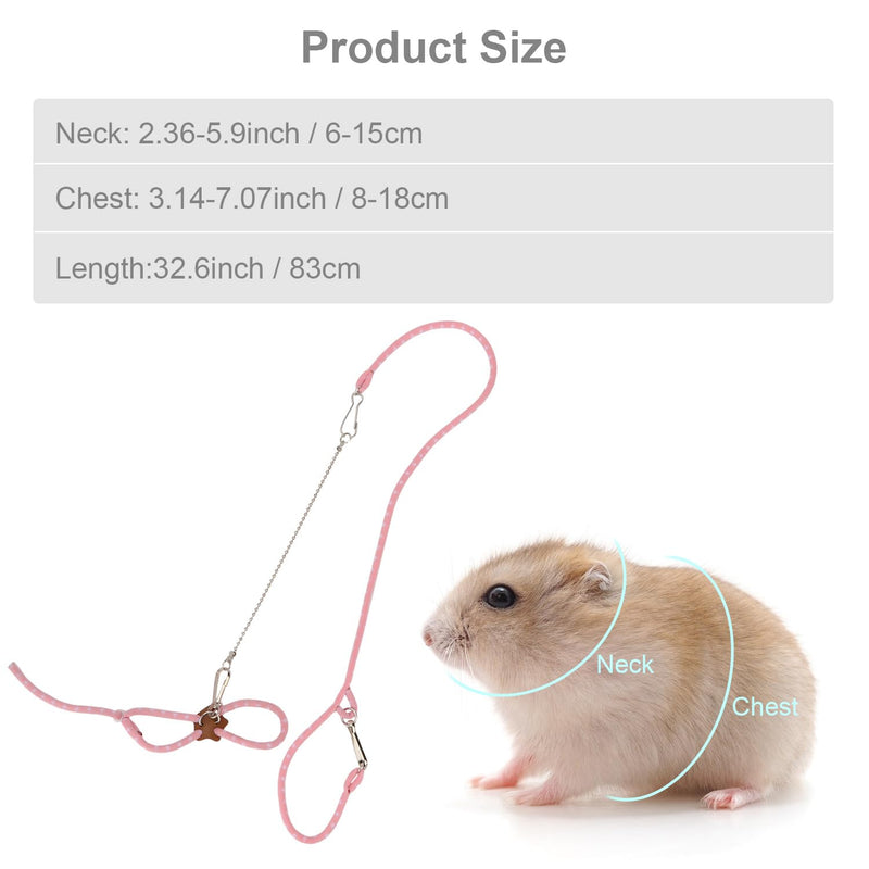 Hypeety Hamster Training Lead Leash Nylon for Hamster Rat Squirrel Gerbil Pet Cage Playhouse Leashes Band Finder Collar Bell (PINK) Pink