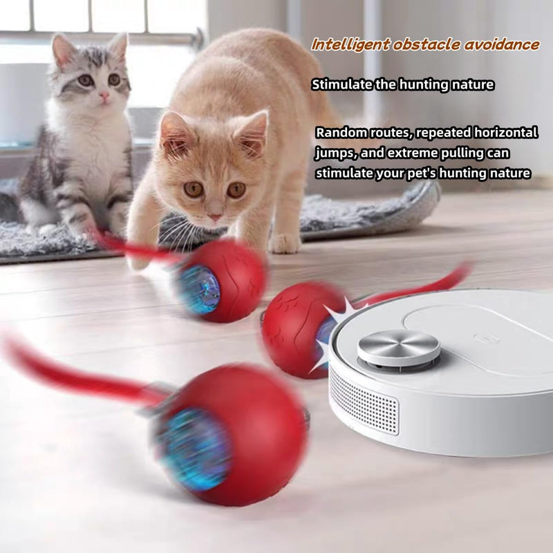 2025 New Interactive Cat Toy Ball for Indoor Cats Dog, Smart 360° Automatic Rolling Pet Ball Kitten Toys with Replace Feather , 3.0 Tail Electric Cat's Toys with LED Light Three Modes Adjustment Red - PawsPlanet Australia