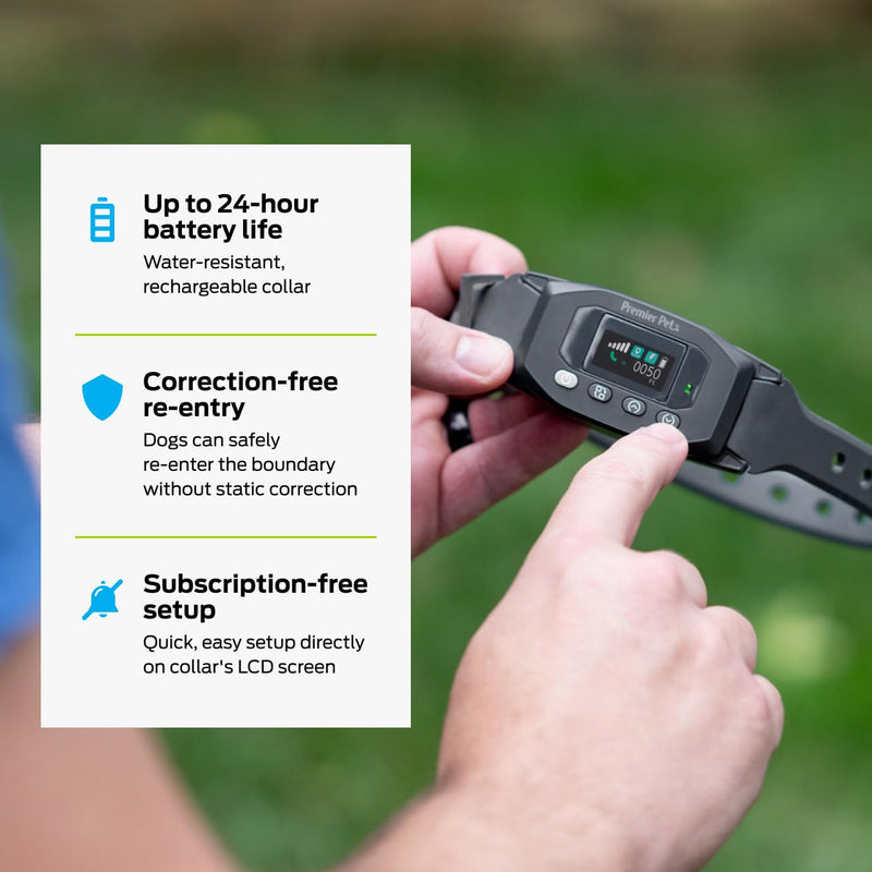 Premier Pet GPS Dog Fence with Circular Wireless Boundary - Customizable Safe Roaming Zones - Humane E-Collar with Tone Vibration & Static Modes - Rechargeable Water-Resistant Collar