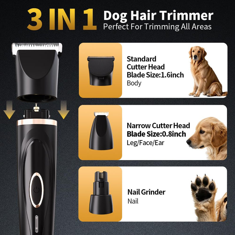Dog Clippers Grooming Kit with Paw Trimmer, 3 in 1 Low Noise Electric Rechargeable Cordless Pet Shaver with Nail Grinder Dog Hair Trimmer for Dogs Cats and Other Pets - PawsPlanet Australia