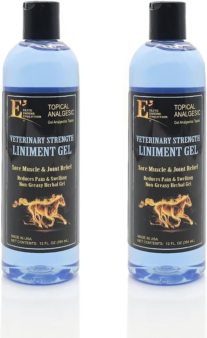 E3 Veterinary Strength Liniment Gel for Sore Muscle & Joint Relief - Reduces Pain & Swelling - Horse Liniment for Humans & Pets - Arthritis Aid - Non-Greasy Herbal Formula- Topical Analgesic (Two) 2 Count (24 fl oz)