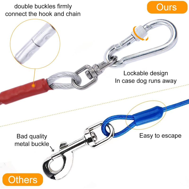 Dog Tie Out Cable for Dogs Outside Up to 125/250lbs,10/20/30/50FT Long Dog Leashes&Chains,Small-Large Dogs Runner Cable for Yard ,Heavy Duty Dog Lead Line for Outdoor,Camping,Yard 250lbs 10FT Silver - PawsPlanet Australia