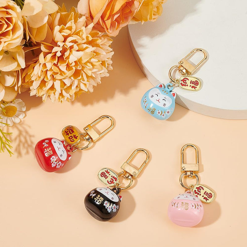 4 Pcs Lucky Cat Keychains, 4 Colors Lucky Cat Bell Charms Japanese Style Brass Hanging Kitty Pendants for Car Bag Hanging Ornaments - PawsPlanet Australia