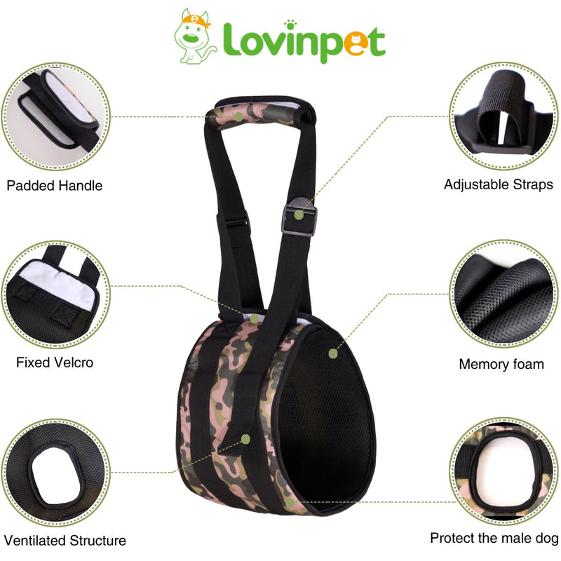 LovinPet Adjustable Large Dog Lift Harness for Weak Rear Legs|Portable and Comfortable Support Sling|Ideal for Senior,Injured,Disabled Dogs,and Post-ACL Surgery Recovery,Camouflage Camouflage - PawsPlanet Australia