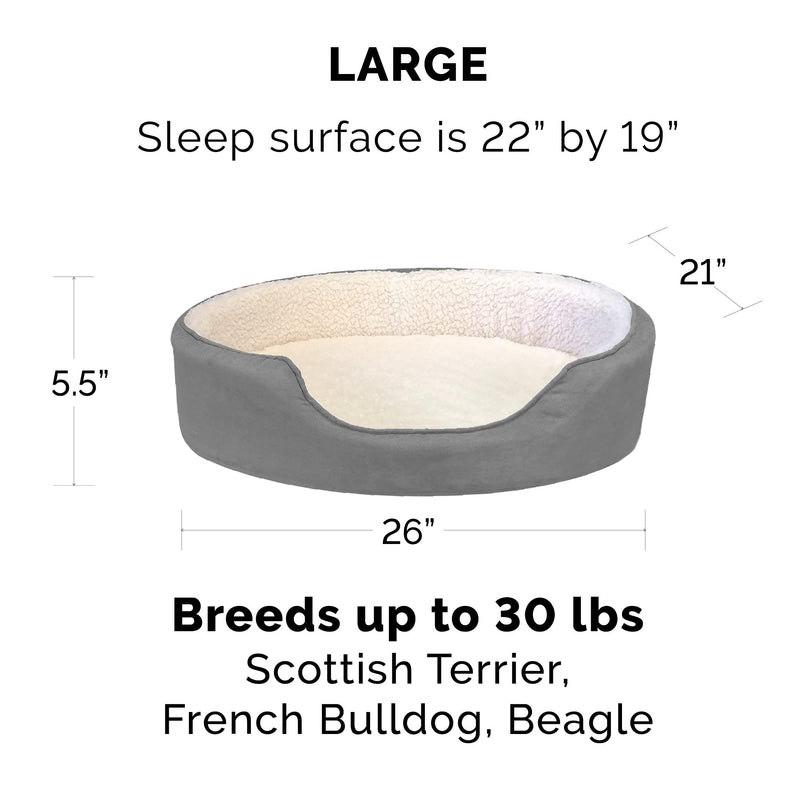Furhaven Orthopedic Dog Bed for Large/Medium Dogs w/ Removable Washable Cover, For Dogs Up to 30 lbs - Sherpa & Suede Oval Lounger - Gray, Large - PawsPlanet Australia