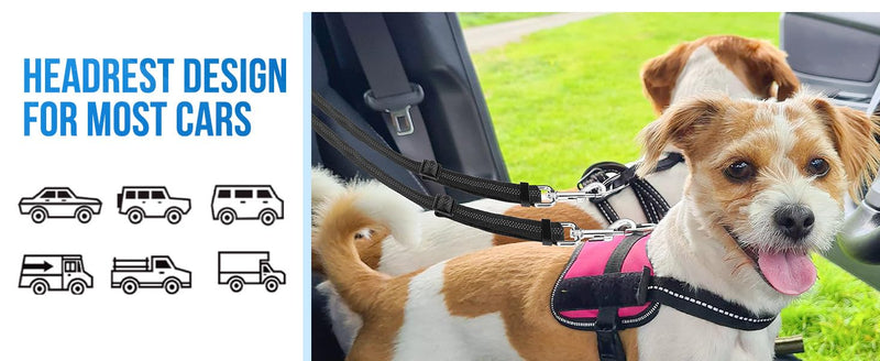 Dog Seat Belt for Car, Dual Pet Vehicle Headrest Restraint Safety Seatbelt,Two Dog Leash No Tangle Dog Car Leash Seat Belt,Duty Adjust Elastic Connect Harness in Vehicle Travel (Red) Red - PawsPlanet Australia