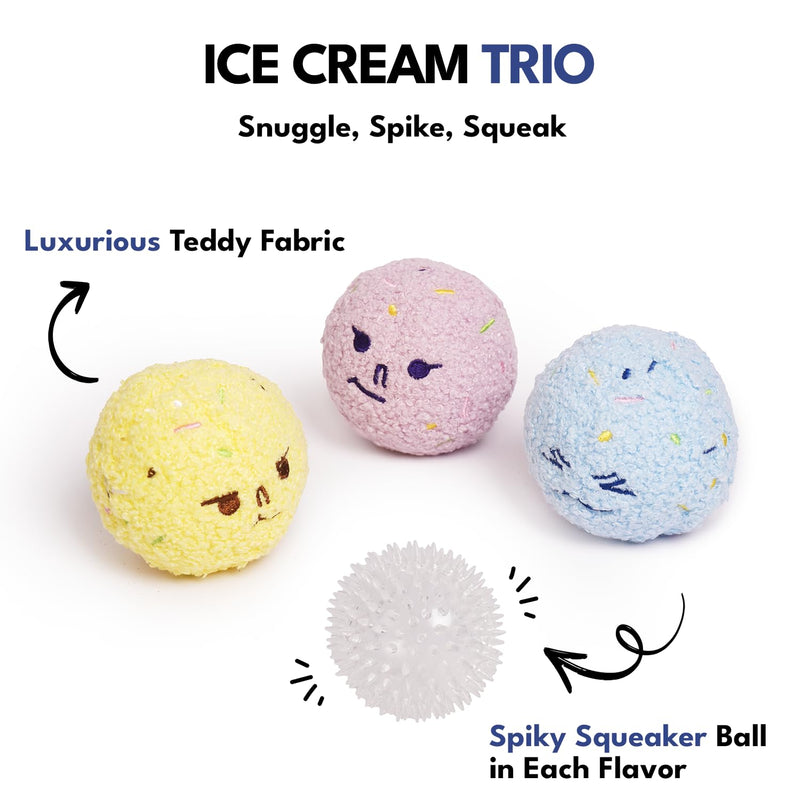 3-Pack 2.8" Ice Cream-Themed Birthday Squeaky Dog Balls, Interactive 2-in-1 Fetch and Chew Toys, Rip and Reveal Dog Toy, Durable Enrichment Puppy Playtime Toy for Small Medium and Large Dogs - PawsPlanet Australia