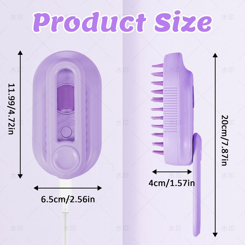 4 in 1 Cat & Dog Steam Brush Kit with 2 Comb Heads - Rechargeable Grooming Brush for Long/Short Hair Shedding, Anti-Static Steam Spray & Foldable Handle, Pet Spa Cleaning Tool (Purple) Purple - PawsPlanet Australia
