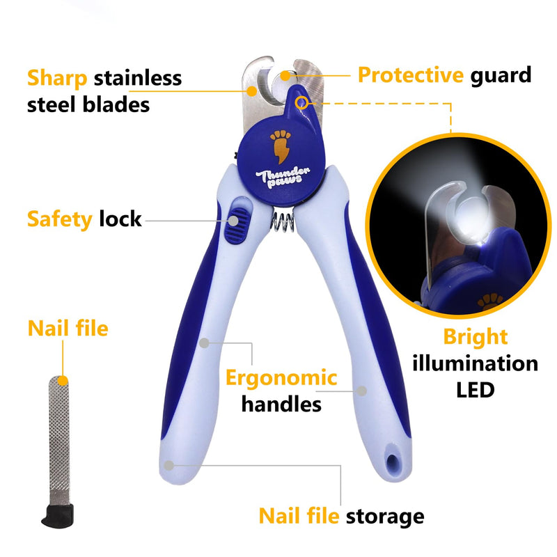 Professional-Grade Dog Nail Clippers with Protective Guard and Safety Lock (Medium to Large Breeds) (Blue, Medium to Large Breeds (LED)) Blue Medium to Large Breeds (LED)