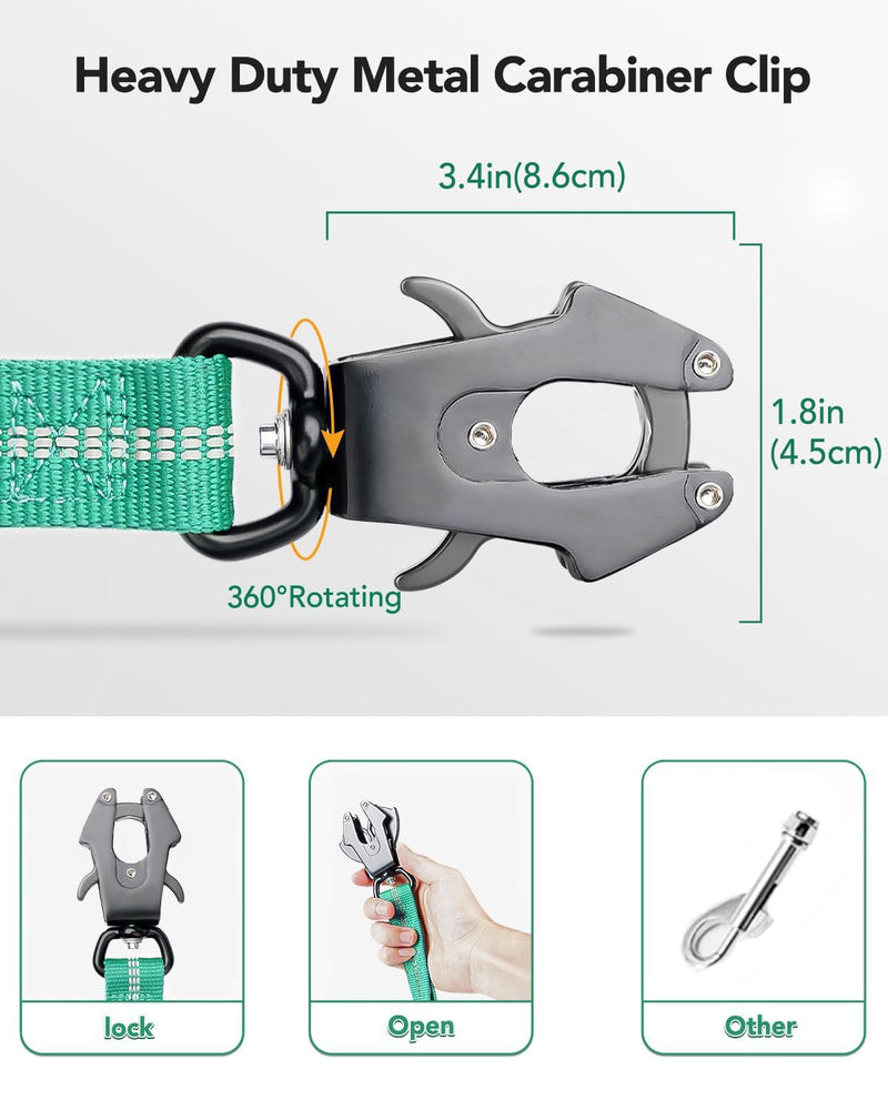 Joytale Tactical Dog Collar(17"-21") and Dog Leash Set, Shock Absorbing Bungee Dog Leash and Adjustable Strong Dog Collar with Handle for Large Dogs(Teal, L) - PawsPlanet Australia