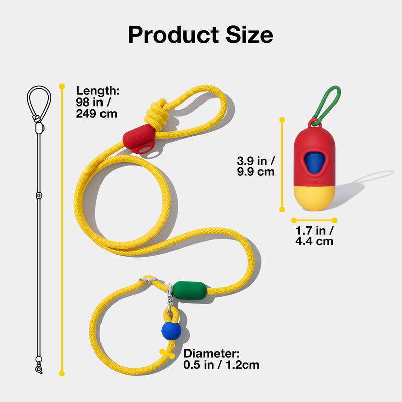 VETRESKA Hands-Free Dog Leash, 8FT Adjustable Rope Leash for Medium Large Dogs, Waist/Crossbody Slip Lead Leashes for Walking, No Pull Dog Leashes with Bag Dispenser, 2 in 1 Walk Kit (Chroma) Chroma Yellow - PawsPlanet Australia