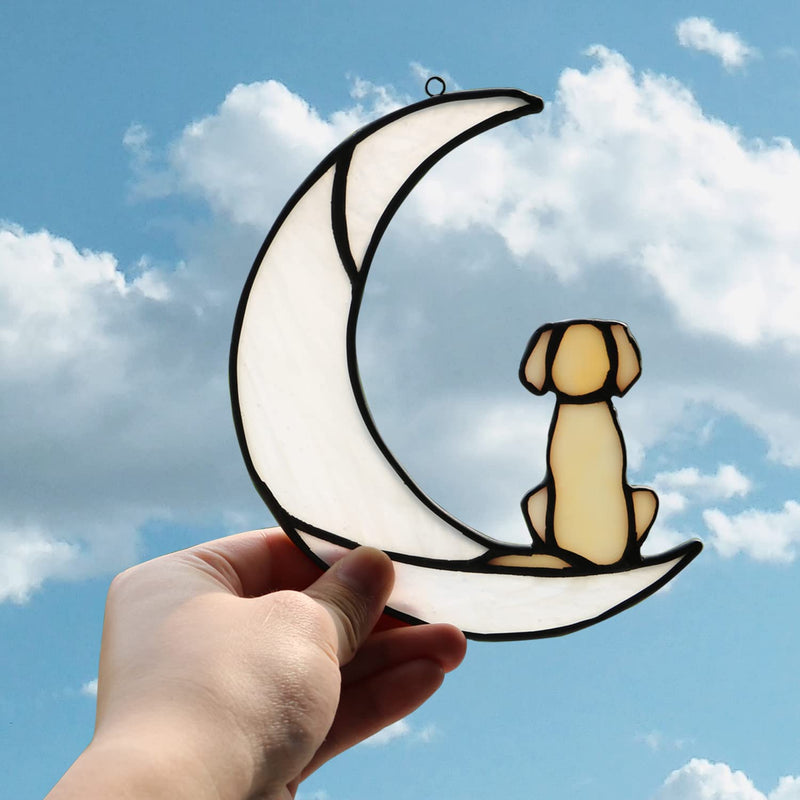 BOXCASA Loss of Dog Sympathy Gift,Stained Glass Dog on Moon for Suncatcher Gifts,Yellow Dog Memorial Gifts for Pet Loss Gifts,Pet Sympathy Gifts for Dogs,Pet Memorial Gifts Dog_A - PawsPlanet Australia