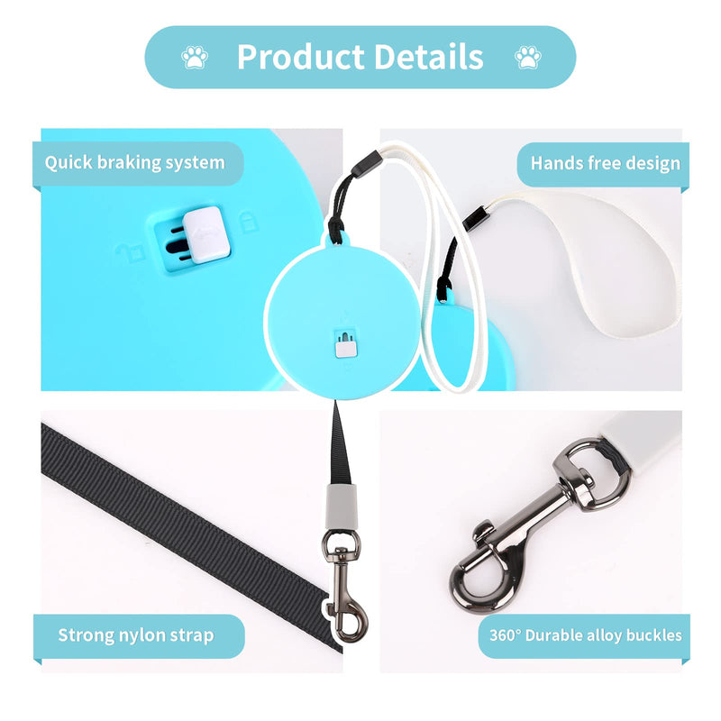 Retractable Dog Leash for Small and Medium Dogs up to 22lbs with 9.8ft Strong Nylon Tape, Hands Free, Portable and Lightweight Leash with Wrist Strap, One-Hand Brake, Tangle Free (Blue) Blue - PawsPlanet Australia
