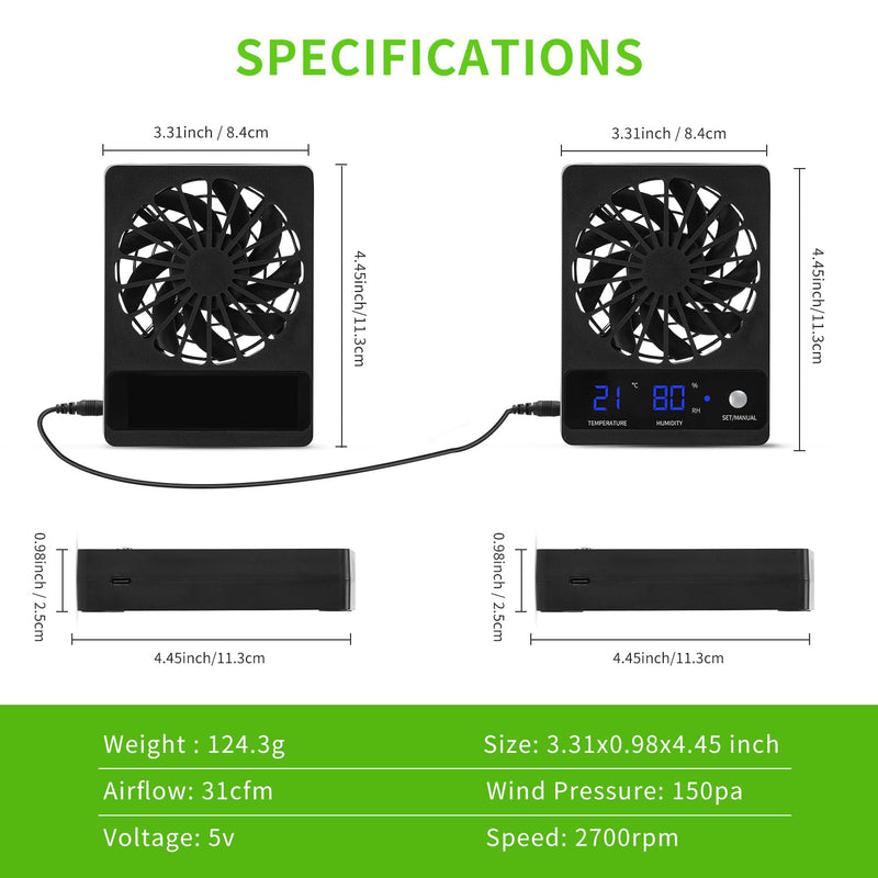 Speed Adjustable Ventilation Fan for Reptile Enclosure, 2 Sets， Dehumidifier for Rainforest Terrarium Vivarium, Improving Air Circulation for Amphibians, Reptiles, and Snakes - PawsPlanet Australia