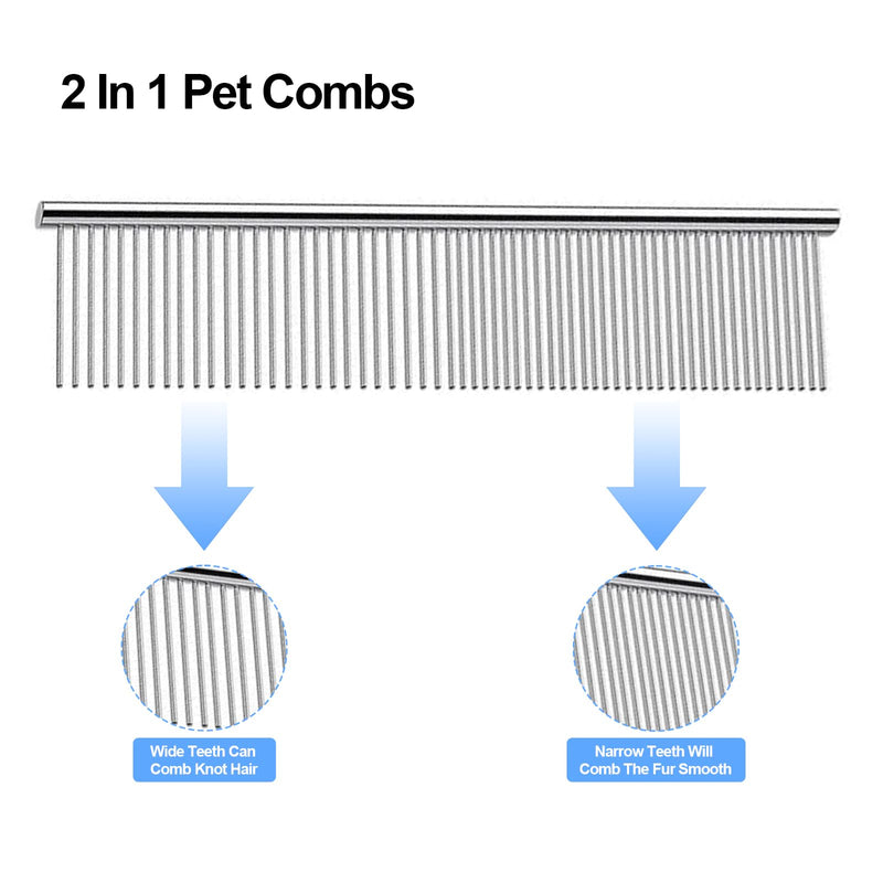 Dog Comb for Grooming Matting, ddoutot Cat Domb with Rounded Ends Stainless Steel Teeth, Metal Comb for Dogs-Long and Short Haired such as Greyhound Poodle Doodle and Pet Cat, 7.4"/Sliver 1pcs metal comb