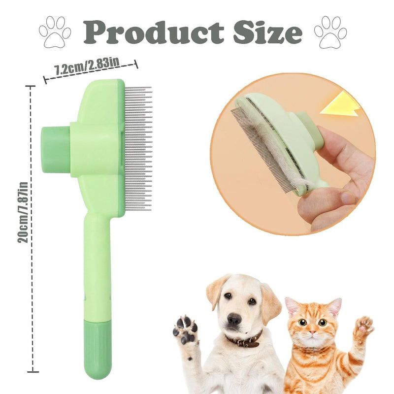 2PCS Pet Hair Removal Comb Flea Comb, Multifunctional Cat Brush with Release Button, Grooming Brush Supplies for Detangling Thinning and Shedding, All Hair Types (Green&Yellow)
