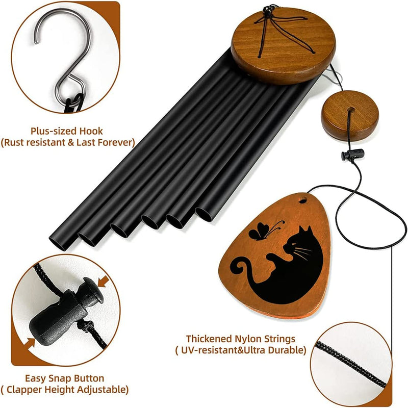 Cat Memorial Gifts Wind Chimes,Cat Loss Sympathy Gifts to Honor and Remember Cat,Pet Memorial Gifts for Cat Lovers with 7 Chakra Rainbow Bridge Bracelet,28 inches Cat Memorial(black) - PawsPlanet Australia