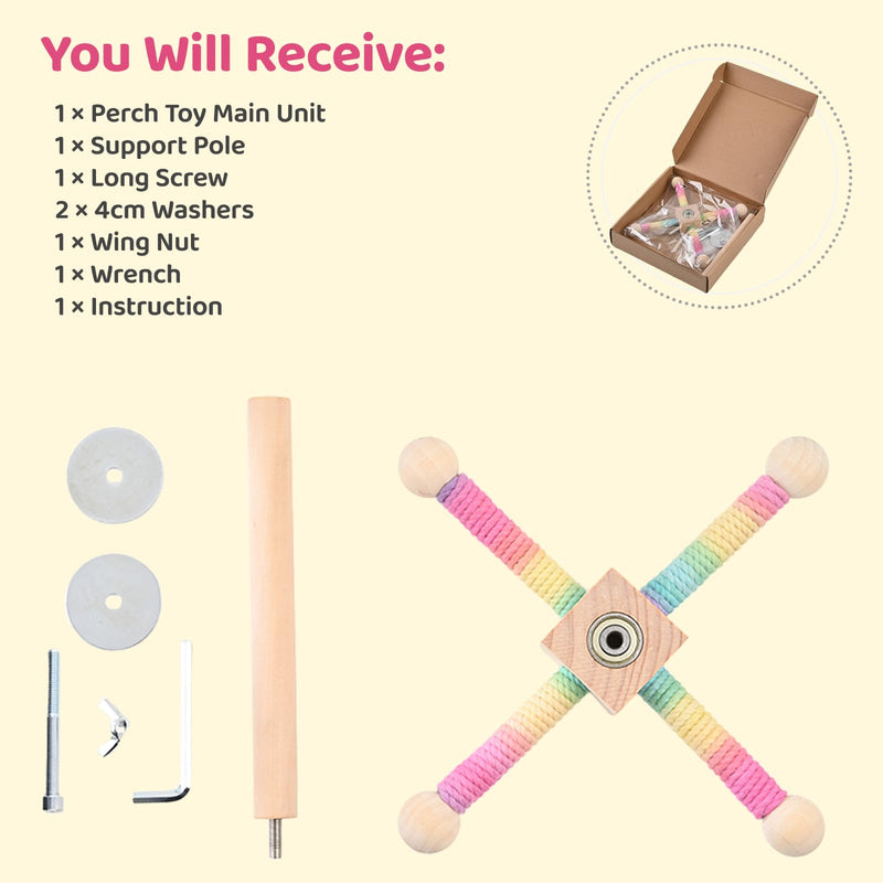 Bird Toy Spinning Perch for Parakeet Cockatiels, Cage Interactive Wooden Stand for Budgies Conures, Cage Accessories Enrichment Toys for Small Medium Parrots Lovebird Parrotlet - PawsPlanet Australia