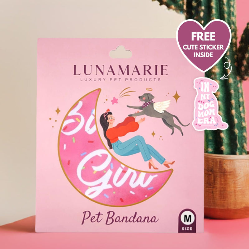 LunaMarie - Luxury Pet Birthday Bandanas -Premium & Silky Poly Fabric | 100% Handmade | Custom Shape Dual Layered (Birthday Girl, Medium) Birthday Girl - PawsPlanet Australia