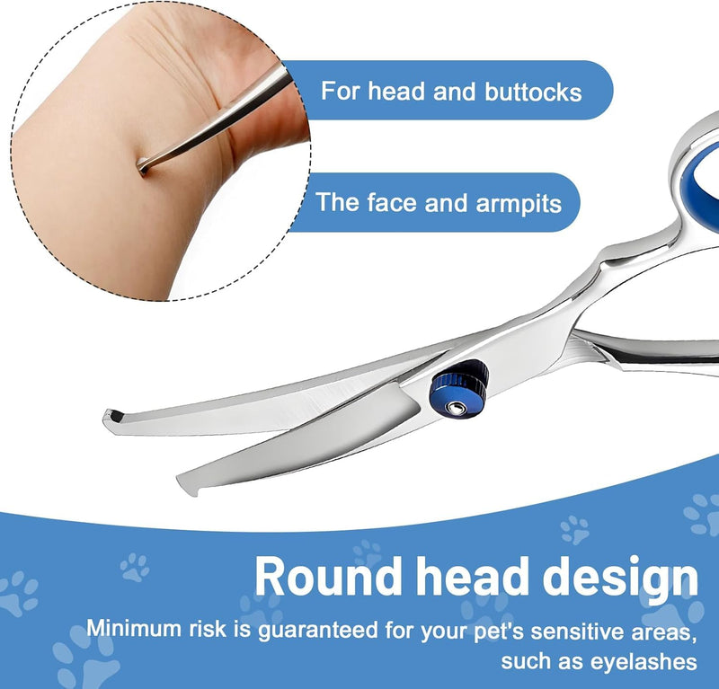 Dog Grooming Scissors, 3Pcs Dog Grooming Kit with Safety Round Tip, Professional Grooming Shears Set Hair Cutting Trimming Scissors with Steel Comb for Dogs Cats Pets