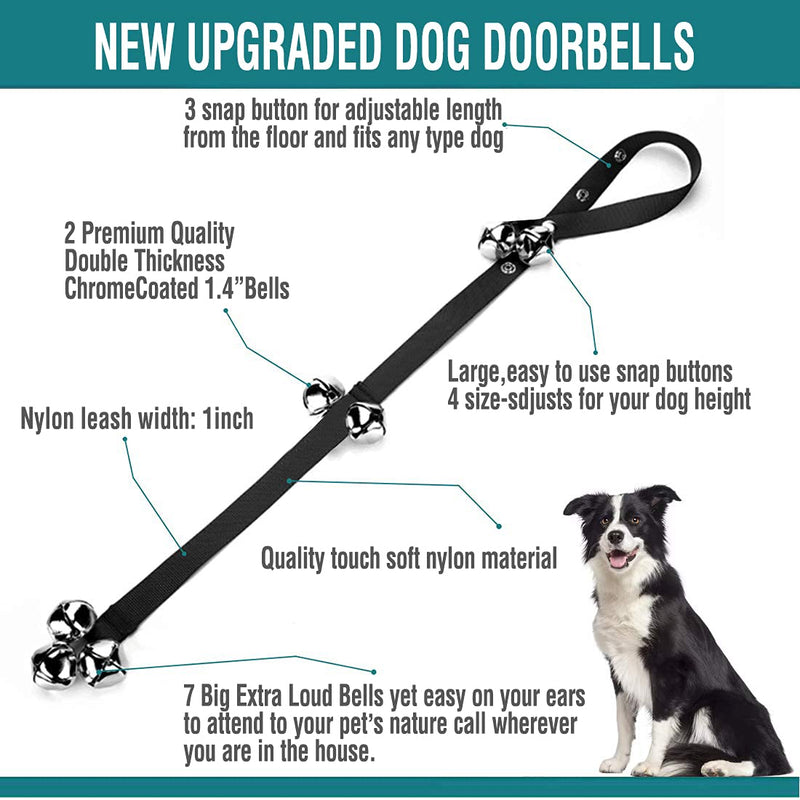 BLUETREE Dog Doorbells Premium Quality Training Potty Great Dog Bells Adjustable Door Bell Dog Bells for Potty Training Your Puppy The Easy Way - 7 Extra Large Loud 1.4 DoorBells 01Black(one pack) - PawsPlanet Australia