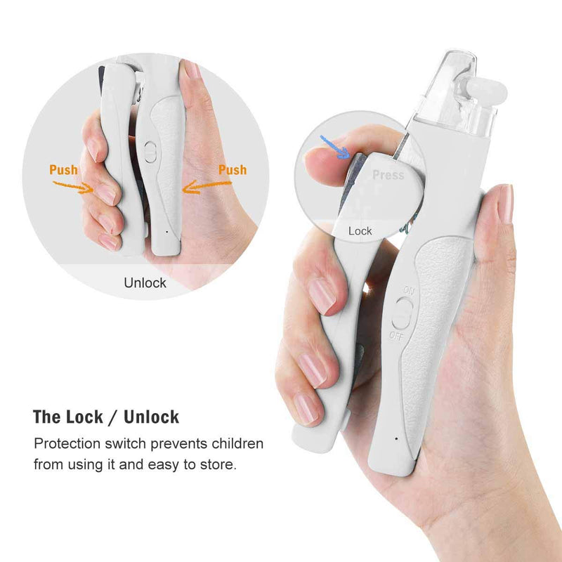 Pet Nail Clipper with LED Light for Dogs & Cats, Rechargeable Nails & Claws Trimmer Grooming, Safe Professional Trimming Tool with Nail Trapper & Free Nail File, Quick-Sensor Razor Sharp Blades White With Led Light - PawsPlanet Australia