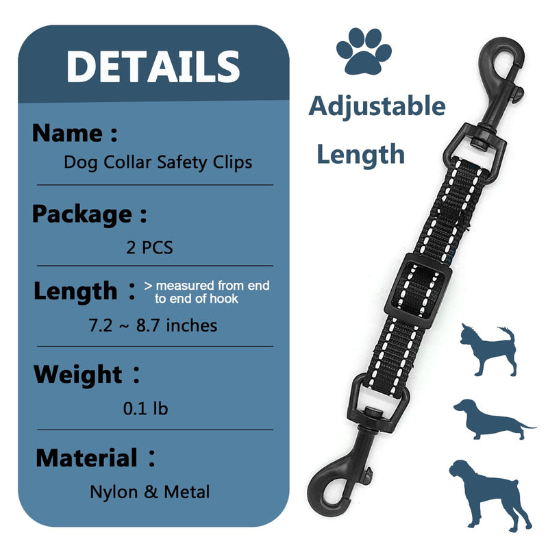 2 Pcs Dog Collar Safety Clips with Double Ended Clasps | Adjustable Collar Backup Clip for Dog Harness & Collars Connectors, Training for Walking, Running, and Hiking, Safety Clip - Black - PawsPlanet Australia