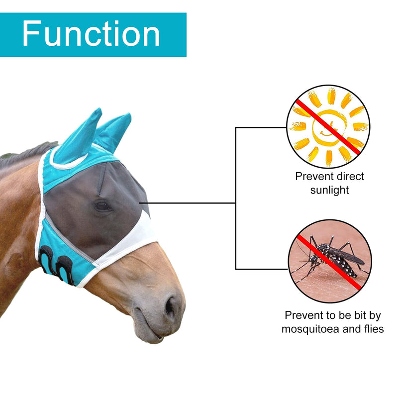 Andiker Soft Mesh Horse Fly Mask with Ears, Breathable Horse Face Mask Protect Eyes and Face (Small, Green) Small - PawsPlanet Australia