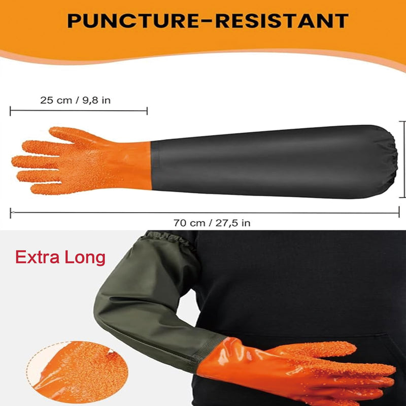 YOFANG Pet Grooming Gloves,27.2" Extra Long Waterproof Rubber Washing Gloves for Dogs & Cats,Anti-Bite Anti-Scratch Hair Removal Cat Bath Gloves with 3000+ Massage Particles,Orange 27.2" L Orange - PawsPlanet Australia