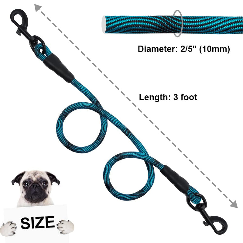 BTINESFUL 3FT Dog Tie Down, Nylon Rope Short Dog Tether Indoor Training Safety Vehicle Tether for Large Medium Strong Puppy Blue Black 3 Foot - PawsPlanet Australia