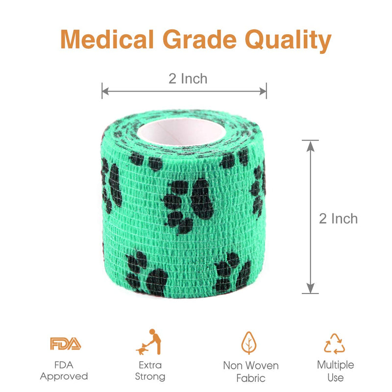 AUPCON Vet Wrap Cohesive Bandages Bulk Self Adhesive Bandage Wrap Self Adherent Wrap Non-Woven for Dogs Pet Animals & Ankle Sprains & Swelling 2 Inch x 5 Yards (2 Inch Claw) 2 Inch Claw - PawsPlanet Australia